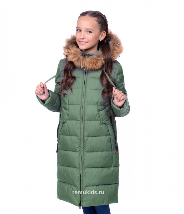 Пальто  зимнее детское для девочки O'HARA, модель K305, цвет оливковый.